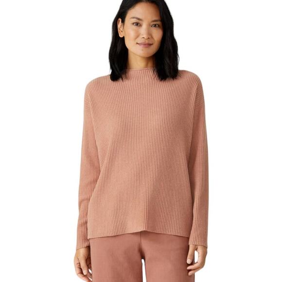 Eileen Fisher NWT Italian Cashmere Funnel Neck Top Size XXS Terra Cotta Boxy